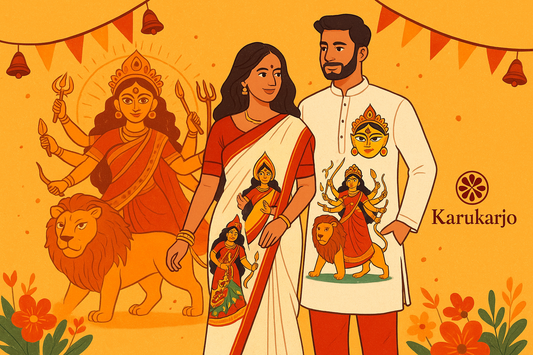 Celebrate Durga Puja in Style with Hand-Painted Panjabi & Saree Combos from Karukarjo