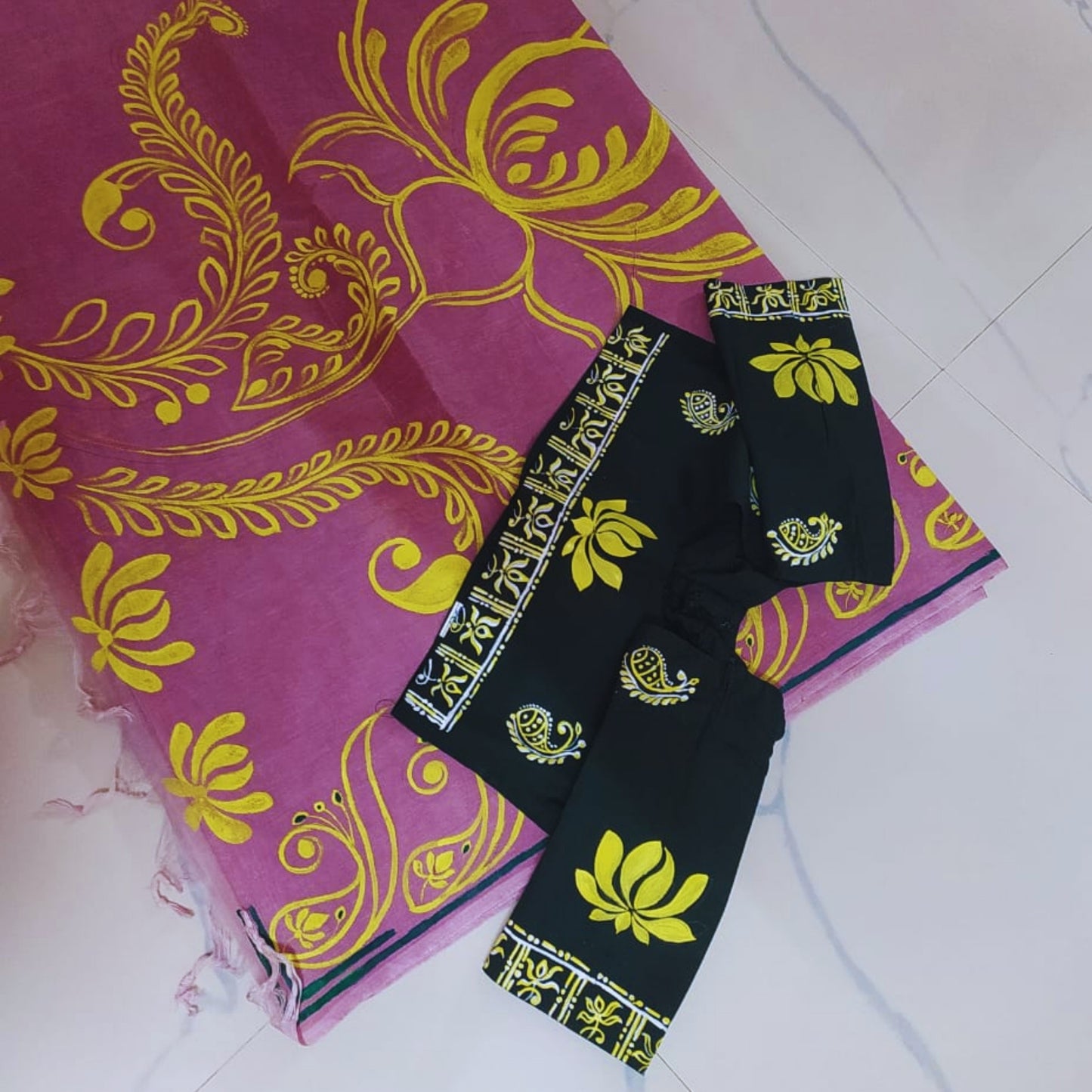 Padma Kalamkari Saree Set – Lotus Saree with Matching Blouse