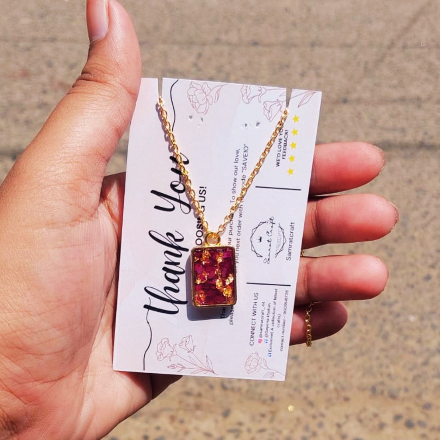 Preserved Rose Resin Pendant – Floral Elegance