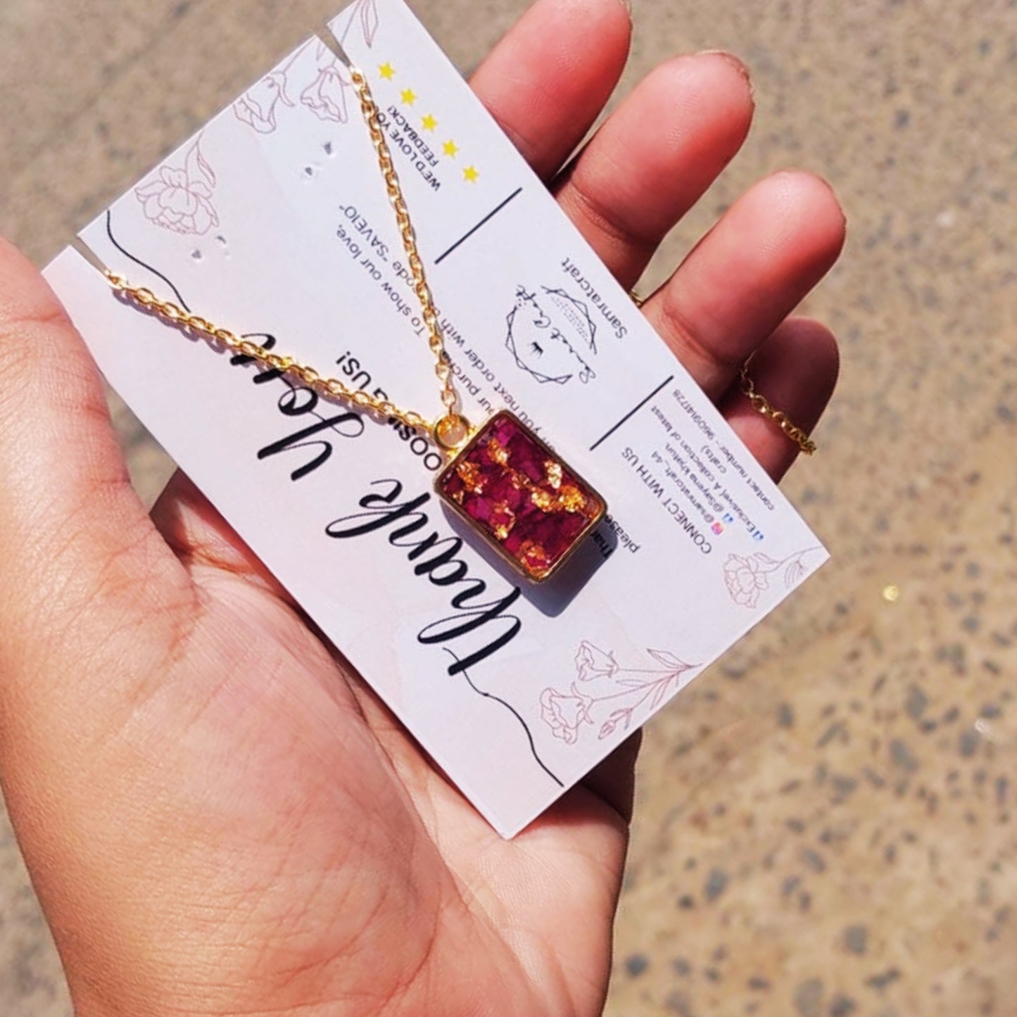 Preserved Rose Resin Pendant – Floral Elegance