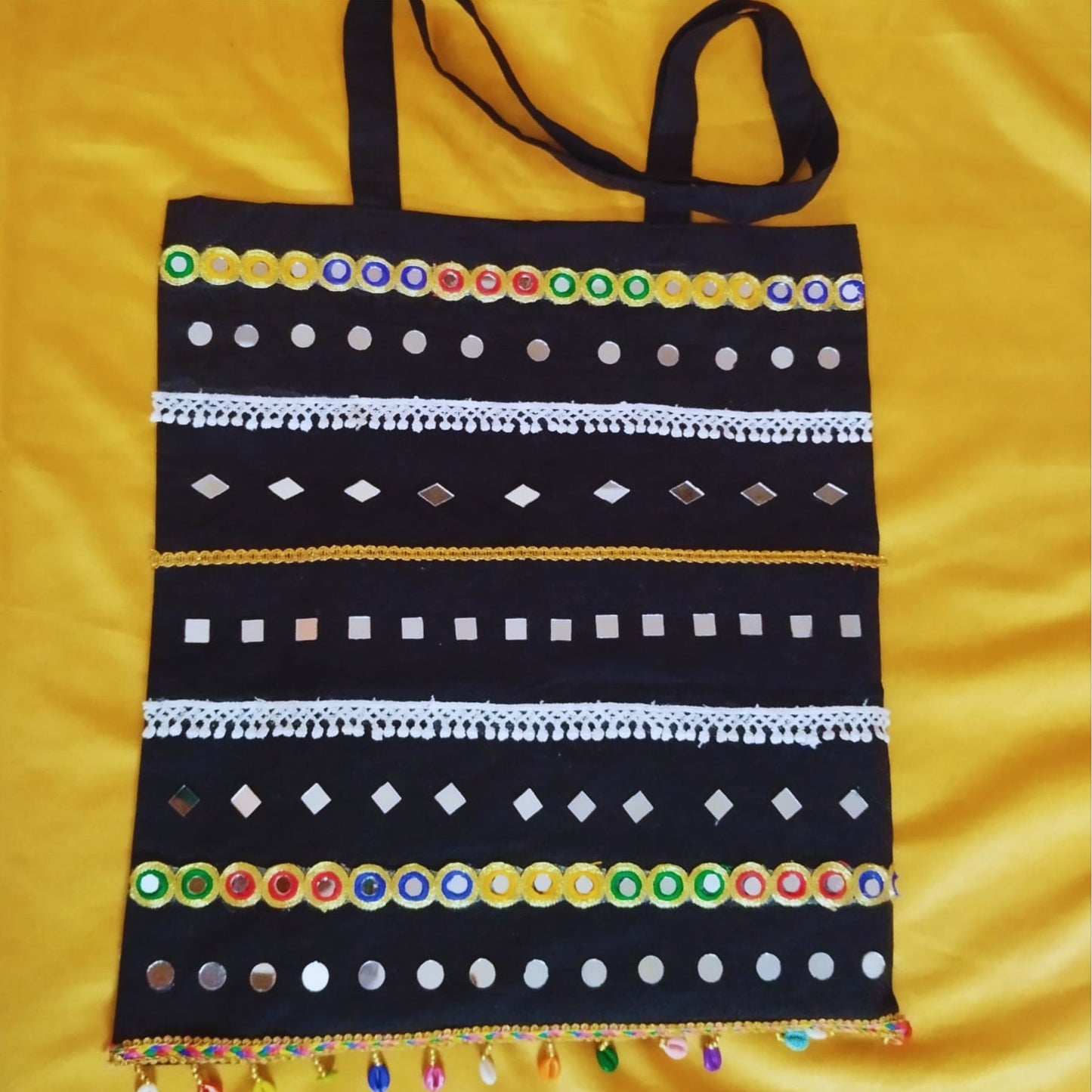 DesertGleam – Tote with Mirror & Shell Accents