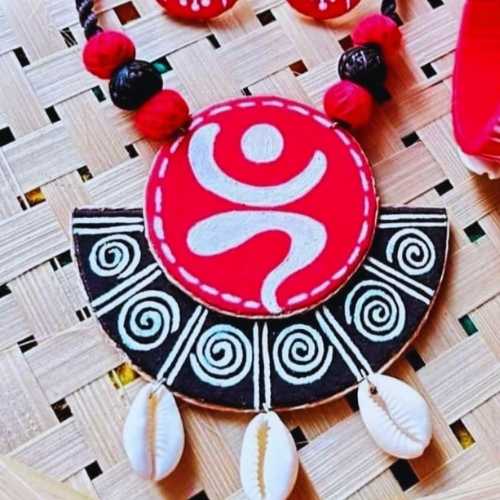 Fabric & Shell Jewelry Set with Bangle