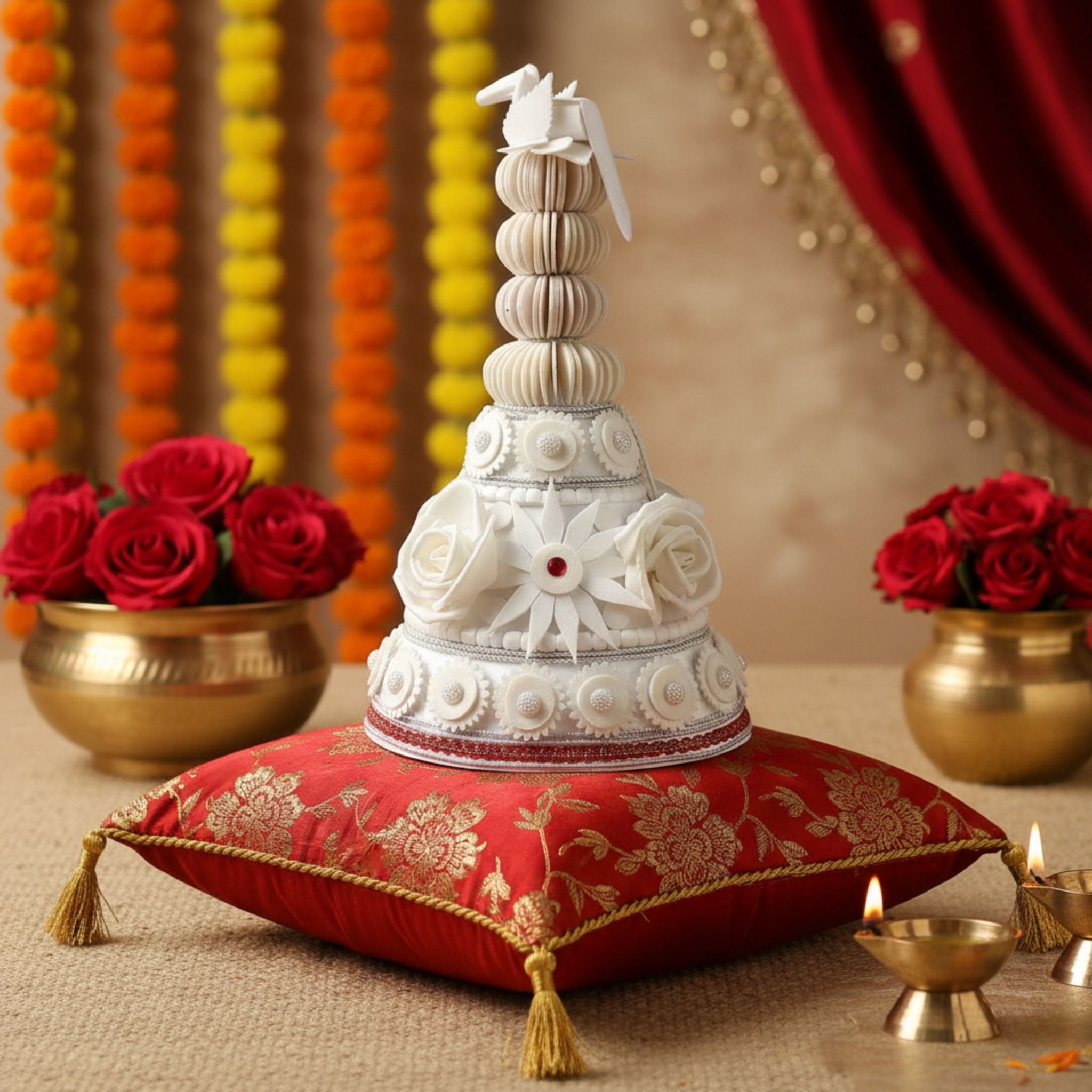 Bengali Topor For Groom Handcrafted Sholapith Headgear Karukarjo bengali-topor-for-groom-handcrafted-sholapith-headgear-karukarjo