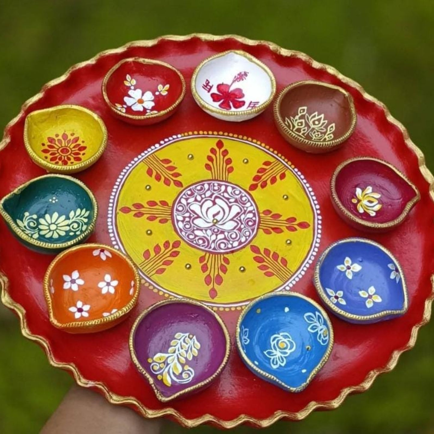 Ethnic Mirror Work Mati Diya Set
