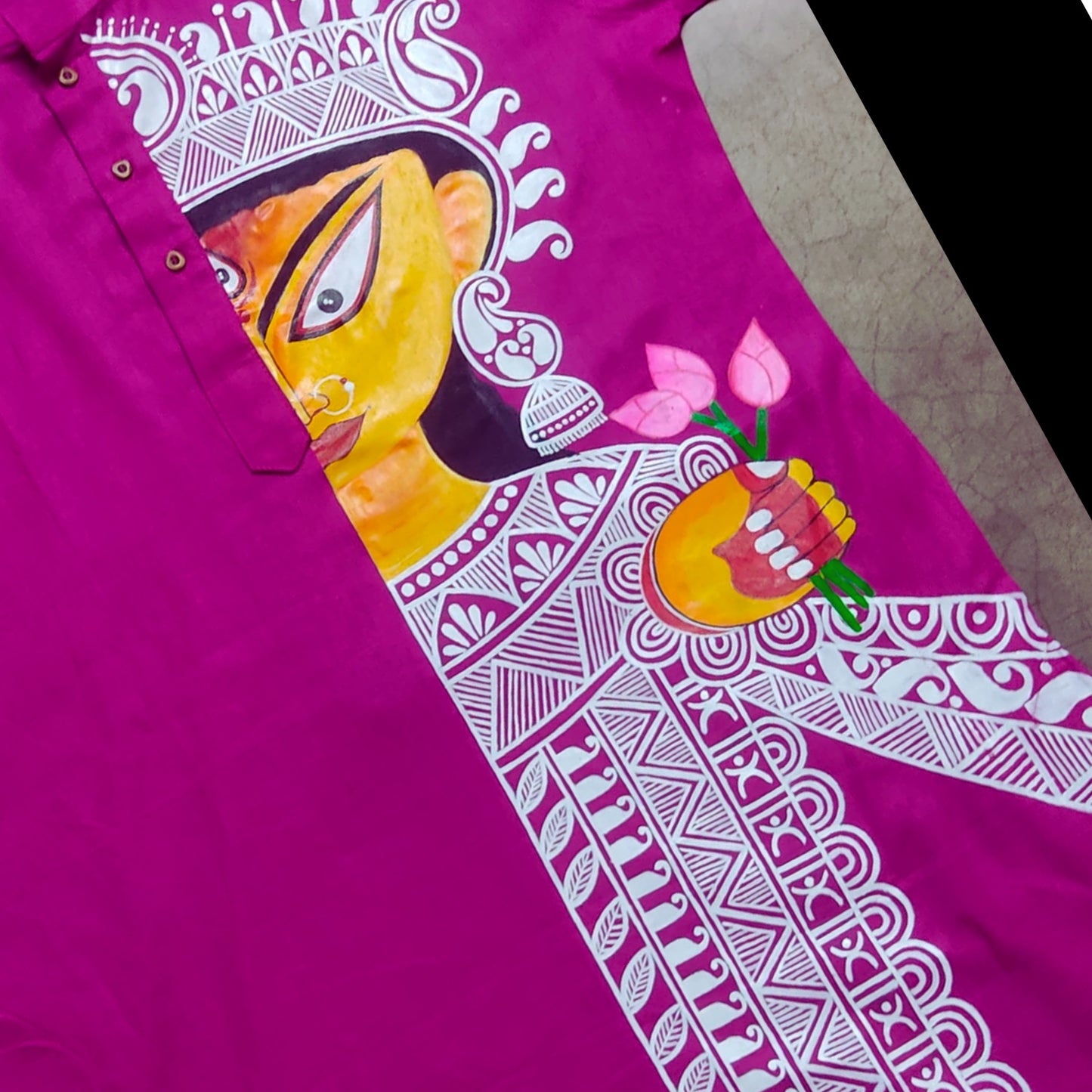Ma Durga Portrait Handpainted Panjabi