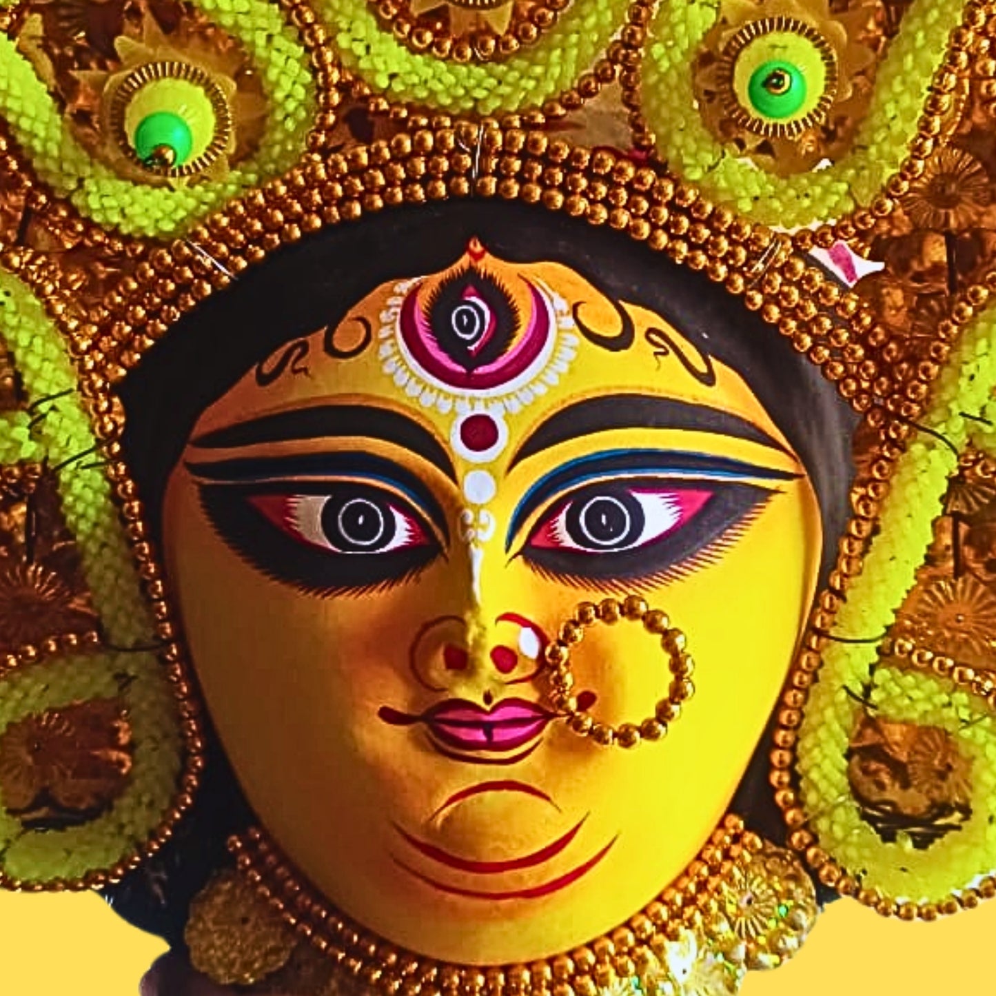 Trinayani Durga Chhau Mukhosh – (14×14 inch)