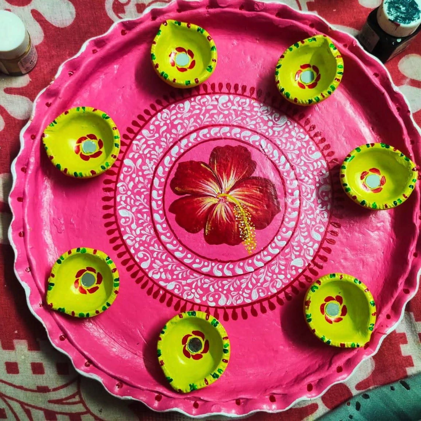 Shubhsrishti Floral Clay Diya Set