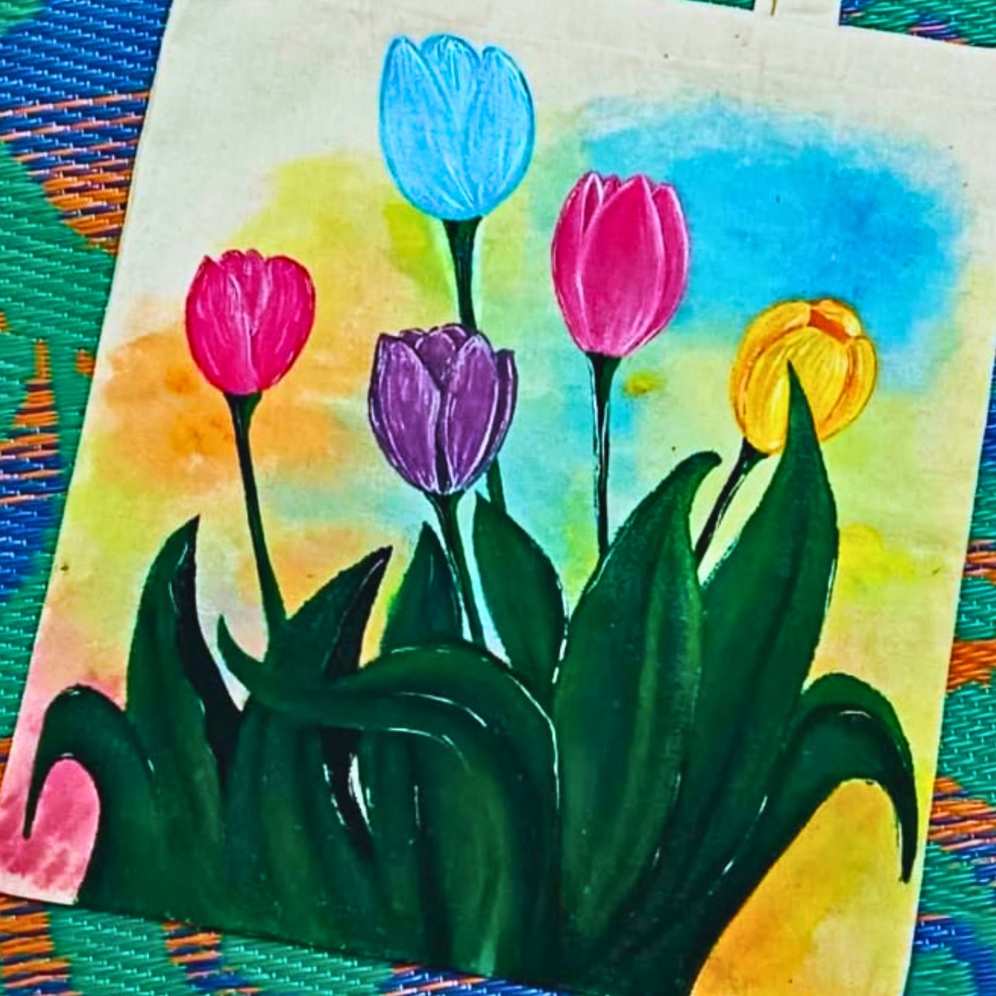 Phoolkatha Hand-Painted Floral Tote Bag