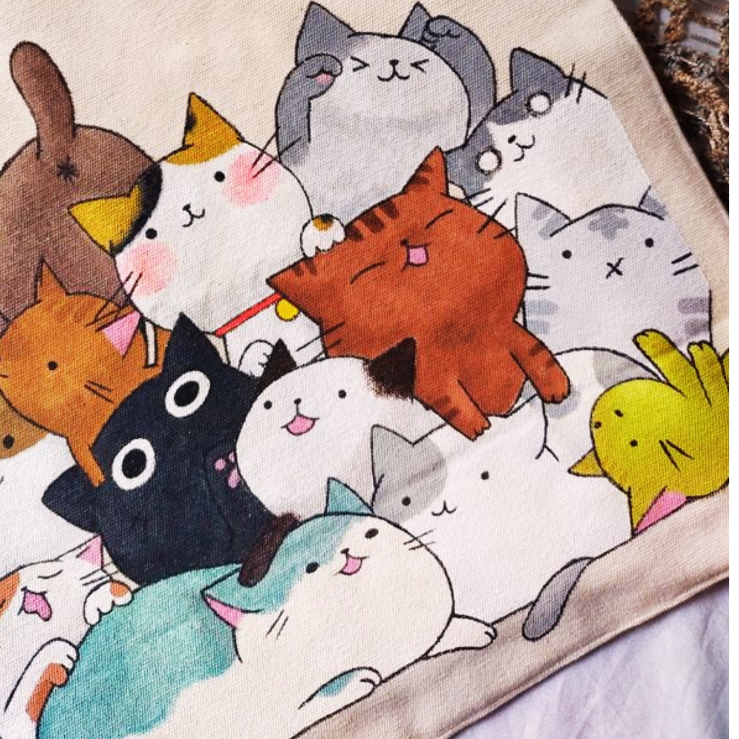 Meowtini Hand-Painted Cat Tote Bag