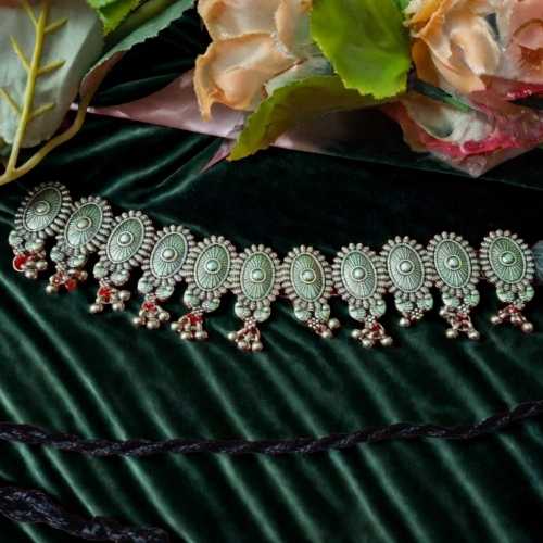 Oxidized Floral Charm Choker Necklace