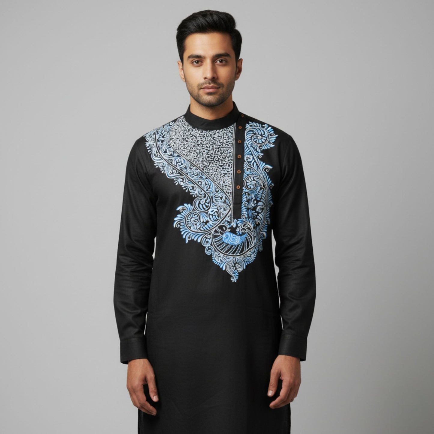 Peacock Motif Handpainted Panjabi