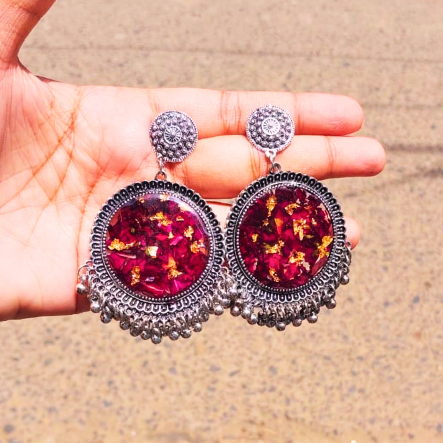 Rose Crafted Resin Jhumka