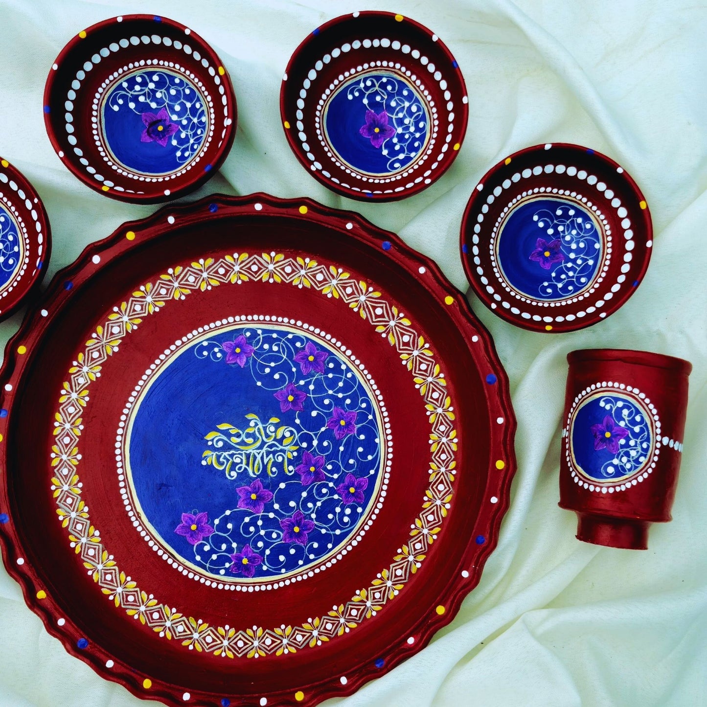 Floral Kalka Mitti Magic Dinnerware (Set of 7)