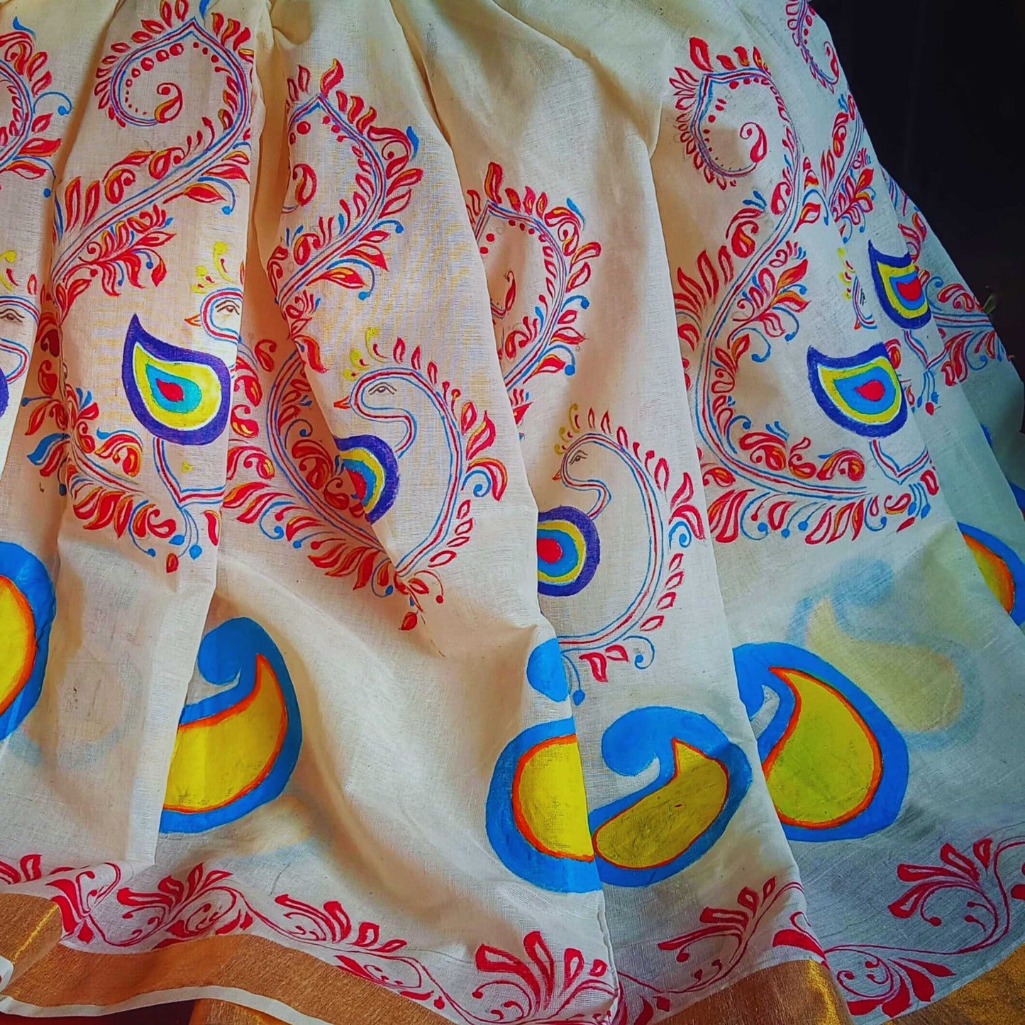 Vibrant Kalka Art – Off-White Saree