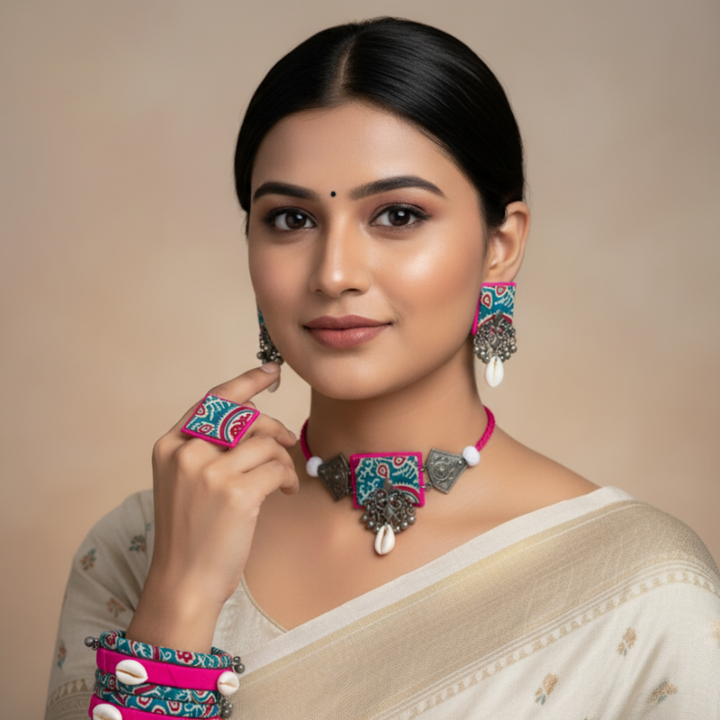 Sharanya Fabric Jewelry Set