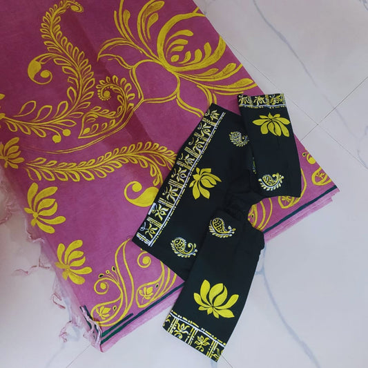 Padma Kalamkari Saree Set – Lotus Saree with Matching Blouse