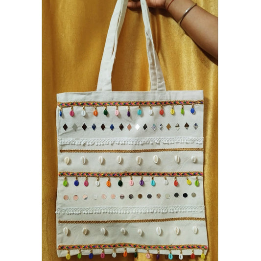 DesertGleam – Tote with Mirror & Shell Accents
