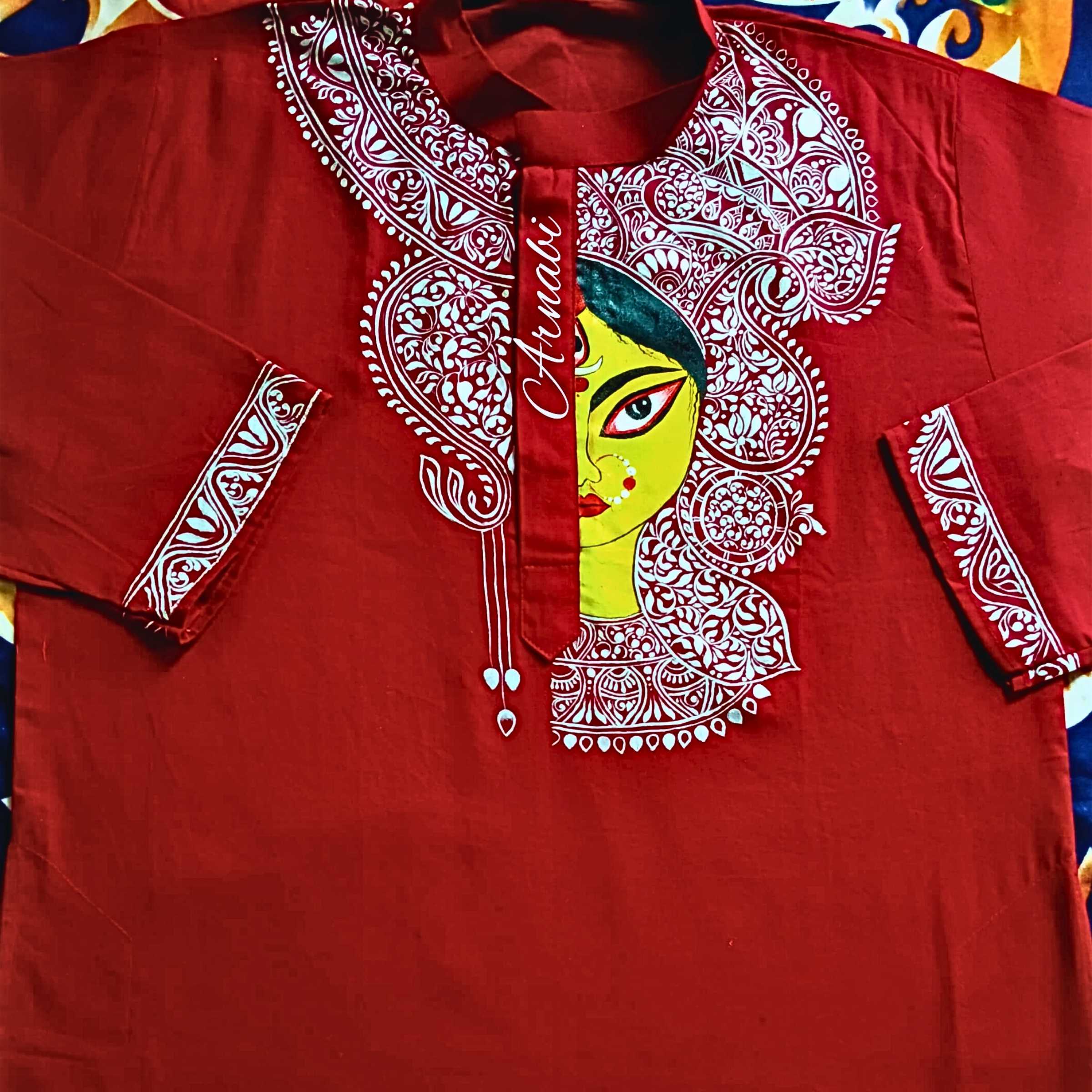 Durga Roop Red Panjabi – Divine Goddess Art – Karukarjo