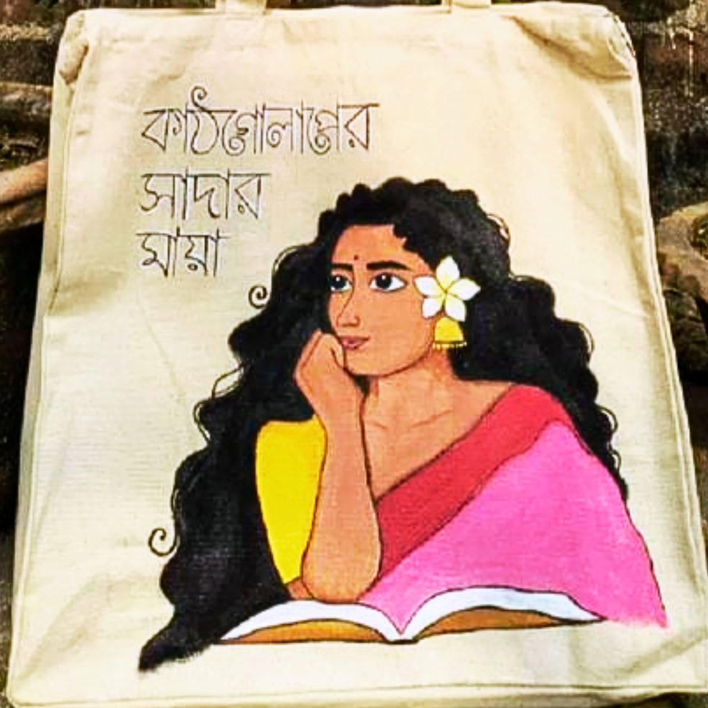 Kathgolap Blooms Hand-Painted Tote Bag