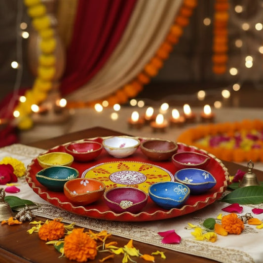 Ethnic Mirror Work Mati Diya Set