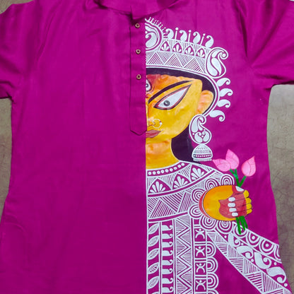 Ma Durga Portrait Handpainted Panjabi