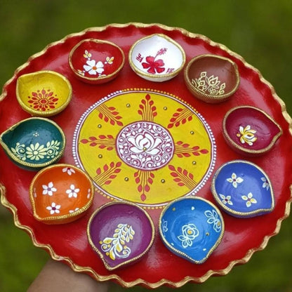 Ethnic Mirror Work Mati Diya Set