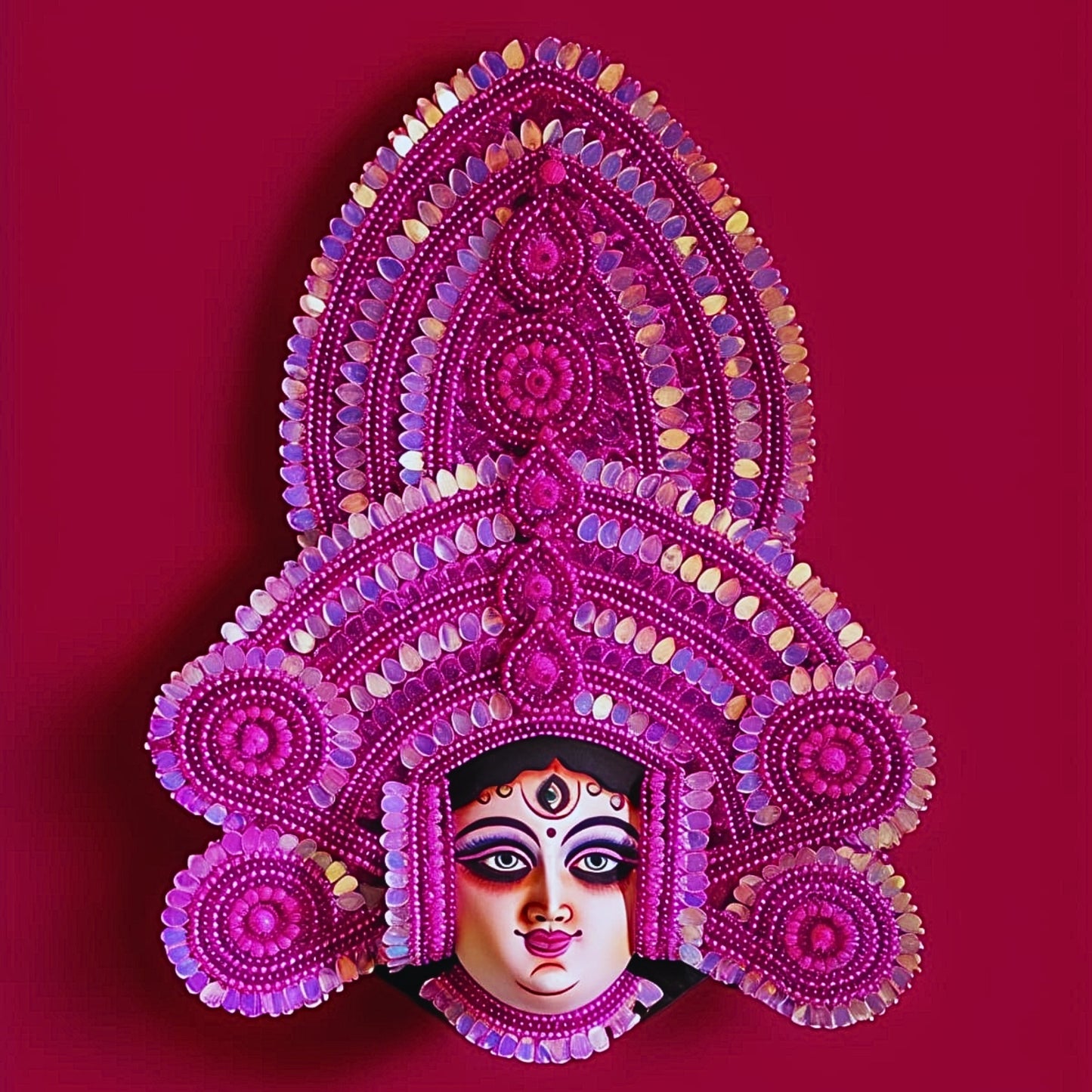 Devi Durga Face Mukhosh – Traditional Bengali Saj Art