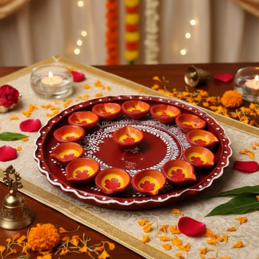 Traditional Alpana Mati Diya Set