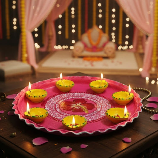 Shubhsrishti Floral Clay Diya Set