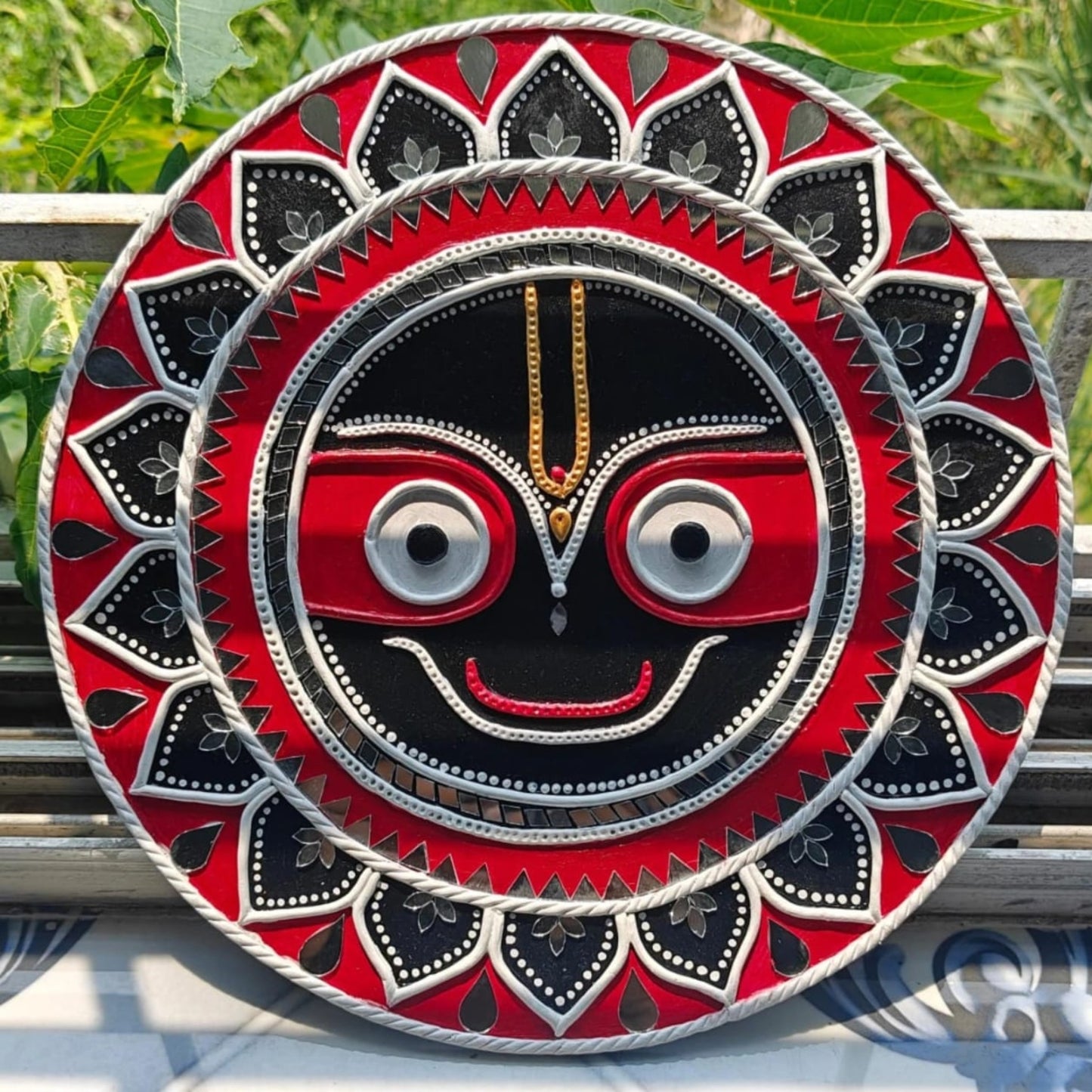 Jagannath Lippan Wall Art – Divine Clay Mirror Mural