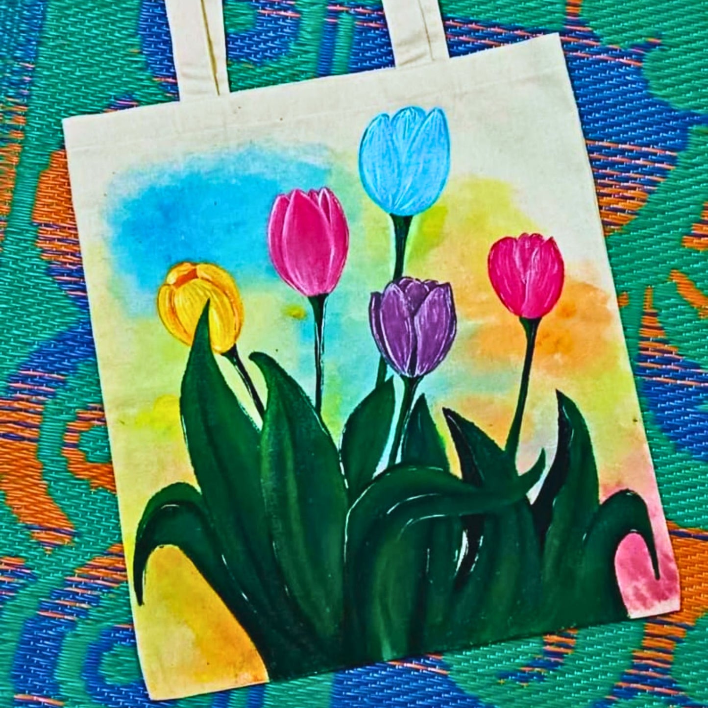 Phoolkatha Hand-Painted Floral Tote Bag