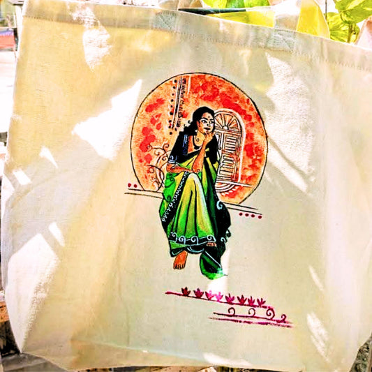 Bengali Heritage Tote – Bag with Girl Illustration