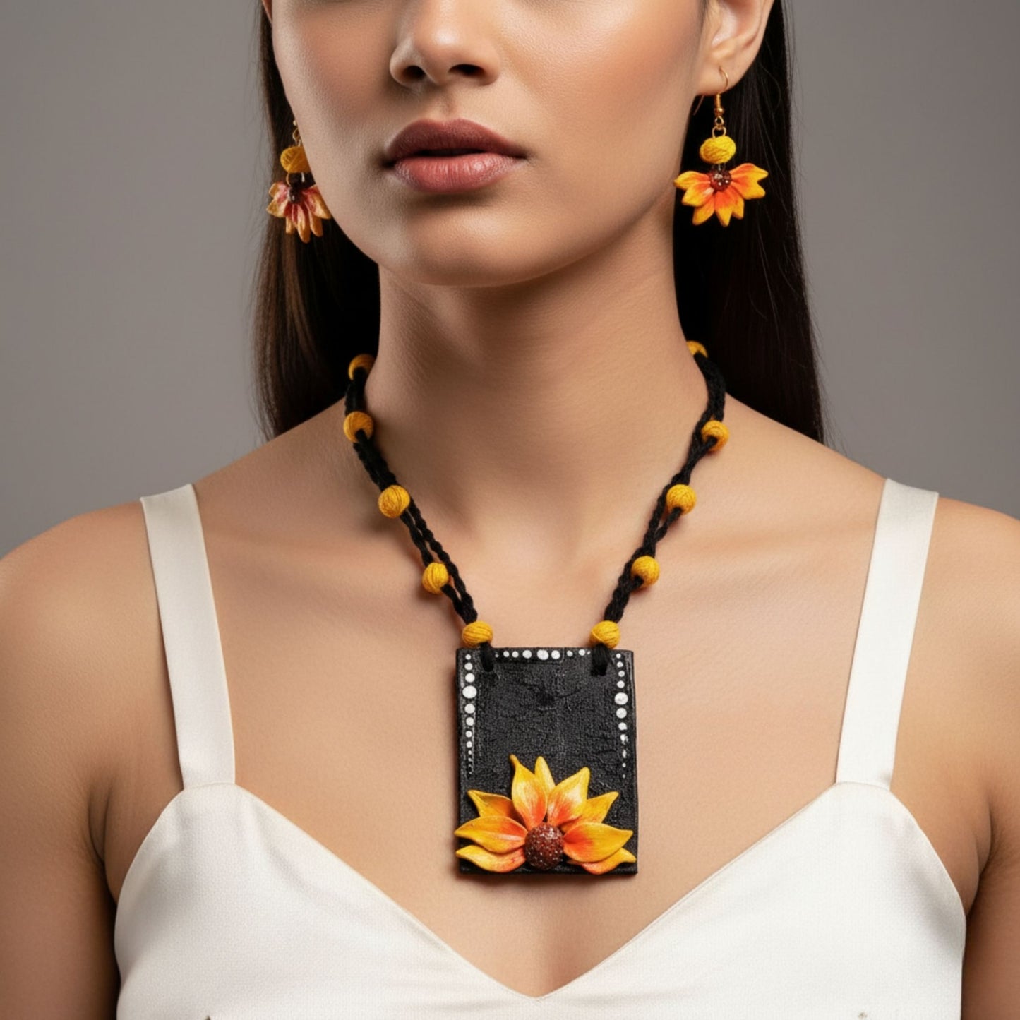 Sunlit Bloom – Sunflower Clay Jewelry Set
