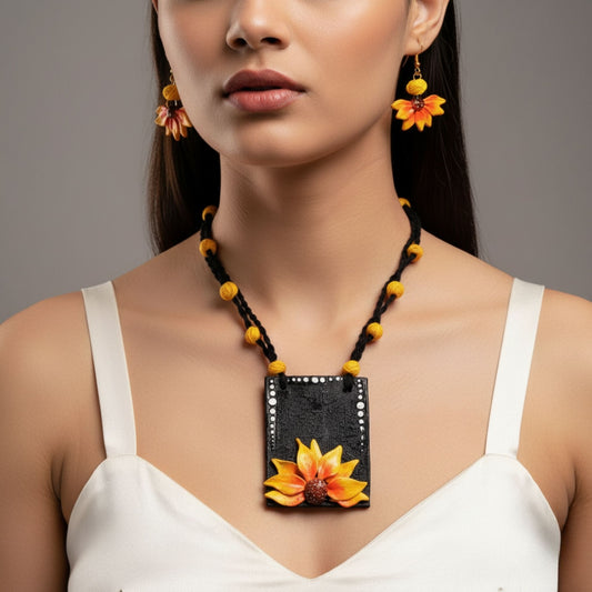 Sunlit Bloom – Sunflower Clay Jewelry Set