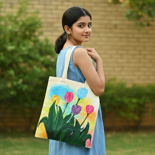 Phoolkatha Hand-Painted Floral Tote Bag