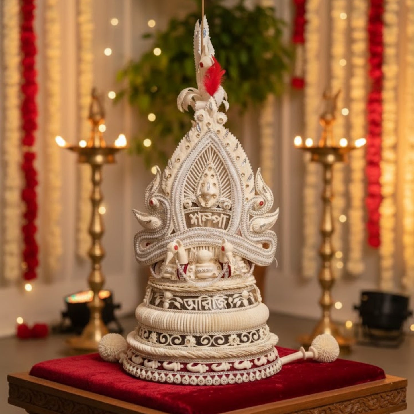 Festive Pearl Adorned Topor Mukut Set (Name Customization)