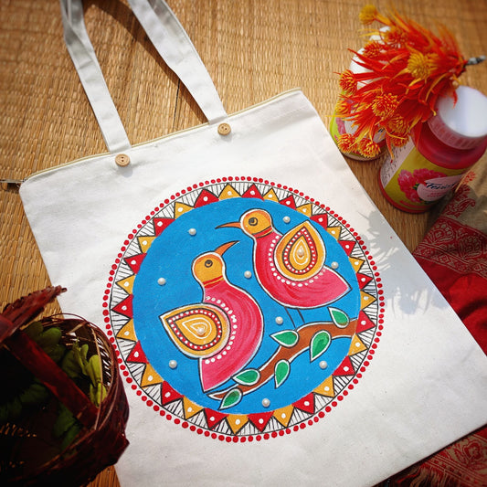 Songs of the Sky Tote – Madhubani Bird Art