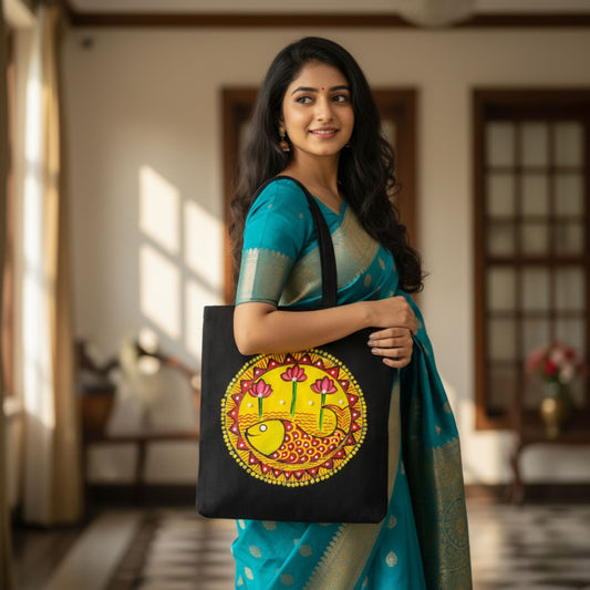 Folk Spirit Tote – Authentic Madhubani Art