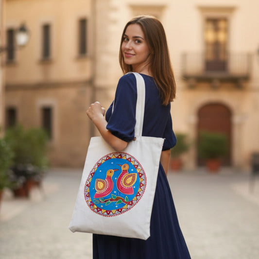 Songs of the Sky Tote – Madhubani Bird Art