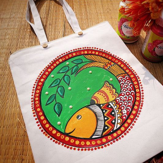 Vibrant Roots Tote – Madhubani Artistry