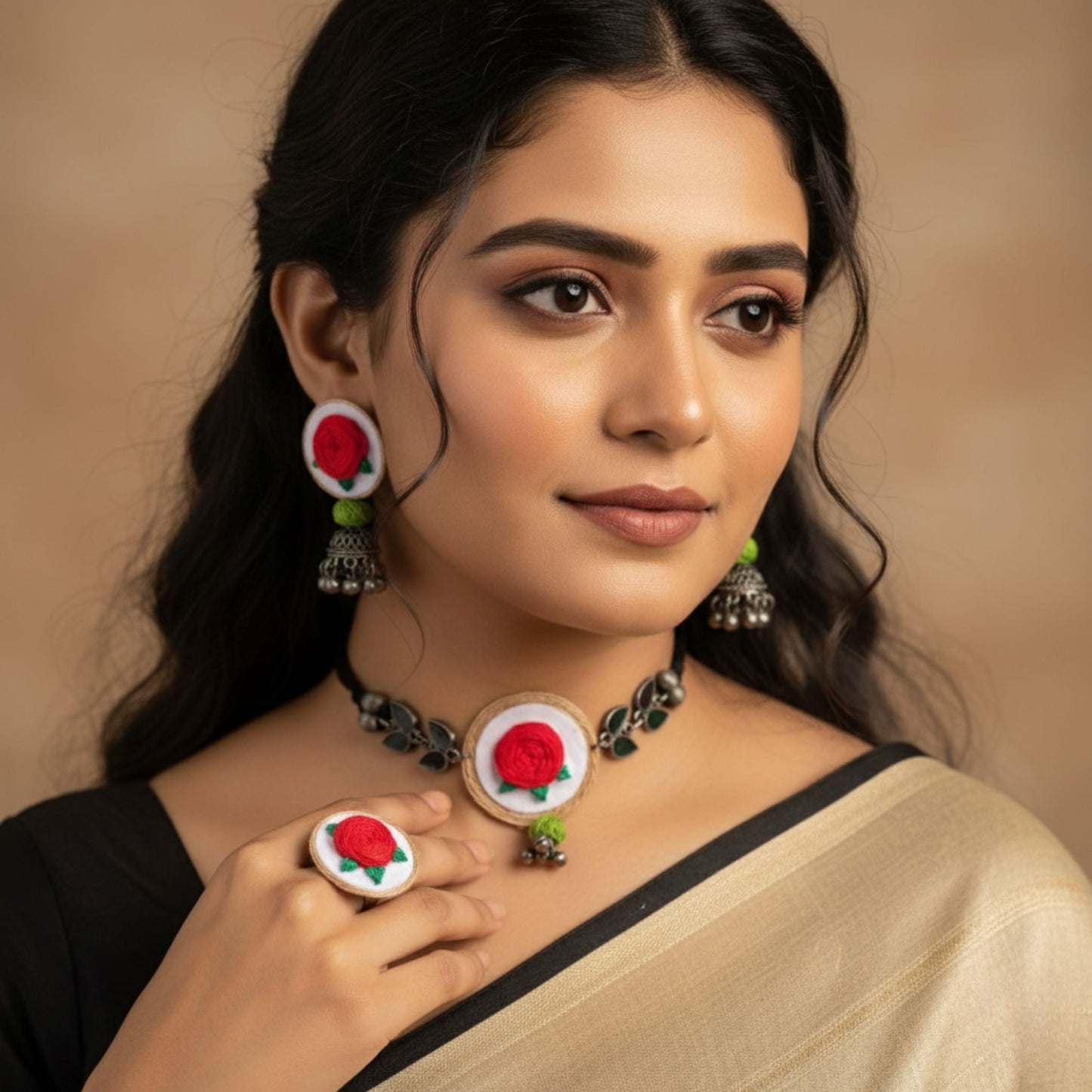 Saumya Embroidered Fabric Jewelry Set