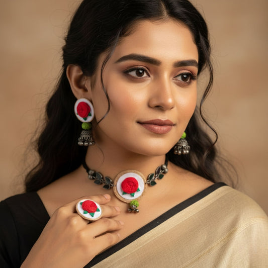 Saumya Embroidered Fabric Jewelry Set