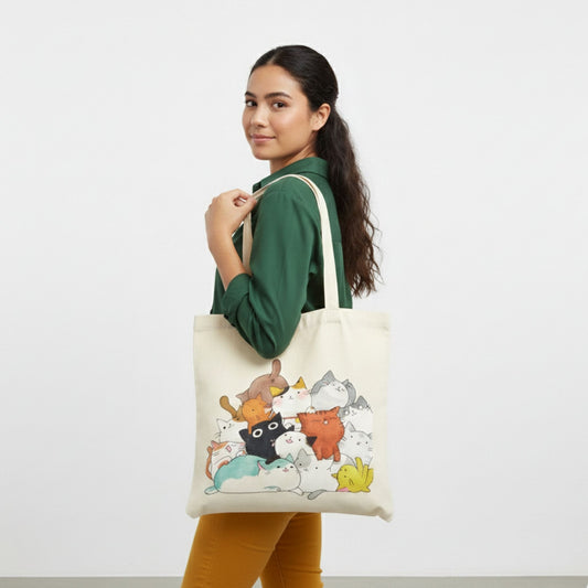 Meowtini Hand-Painted Cat Tote Bag