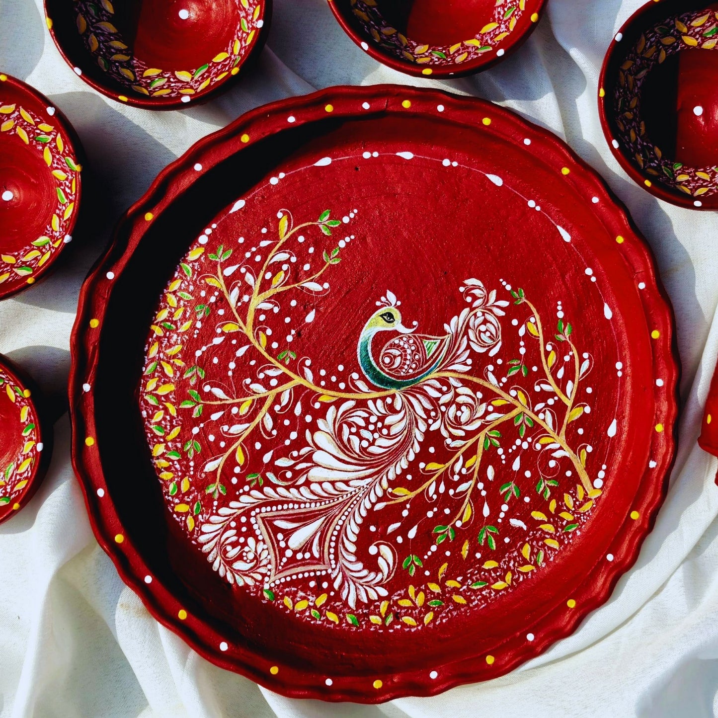 Peacock Motif Mitti Magic Dinnerware (Set of 7)