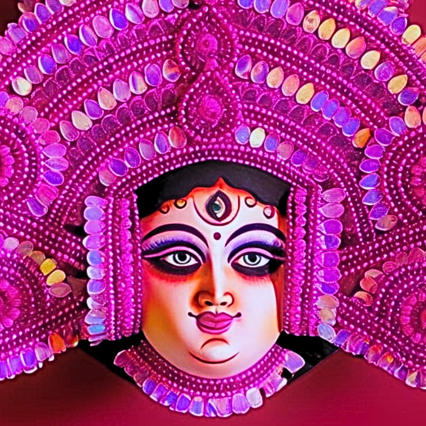 Devi Durga Face Mukhosh – Traditional Bengali Saj Art