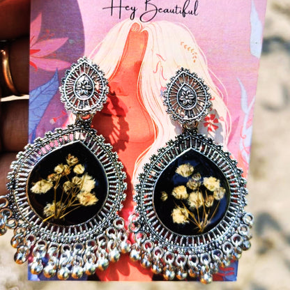 Kaajphool Resin Jhumka – Midnight Blooms in Resin