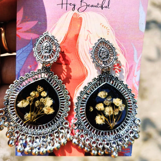 Kaajphool Resin Jhumka – Midnight Blooms in Resin