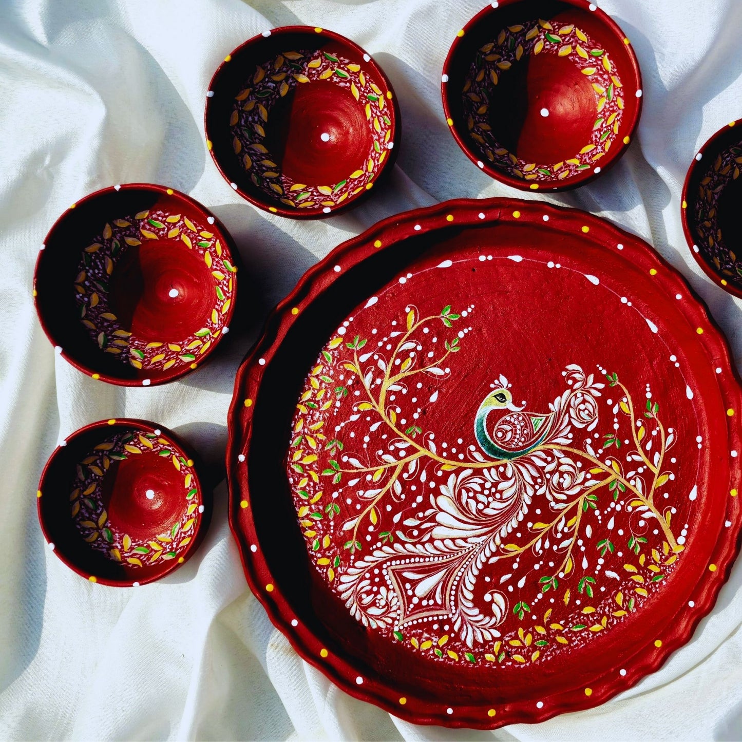 Peacock Motif Mitti Magic Dinnerware (Set of 7)