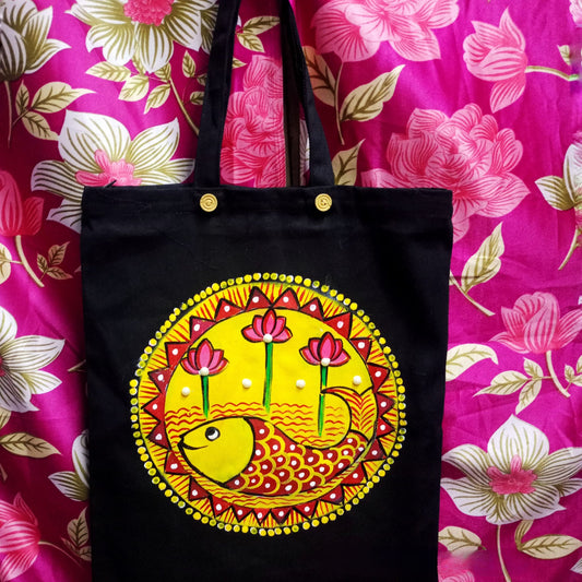 Folk Spirit Tote – Authentic Madhubani Art