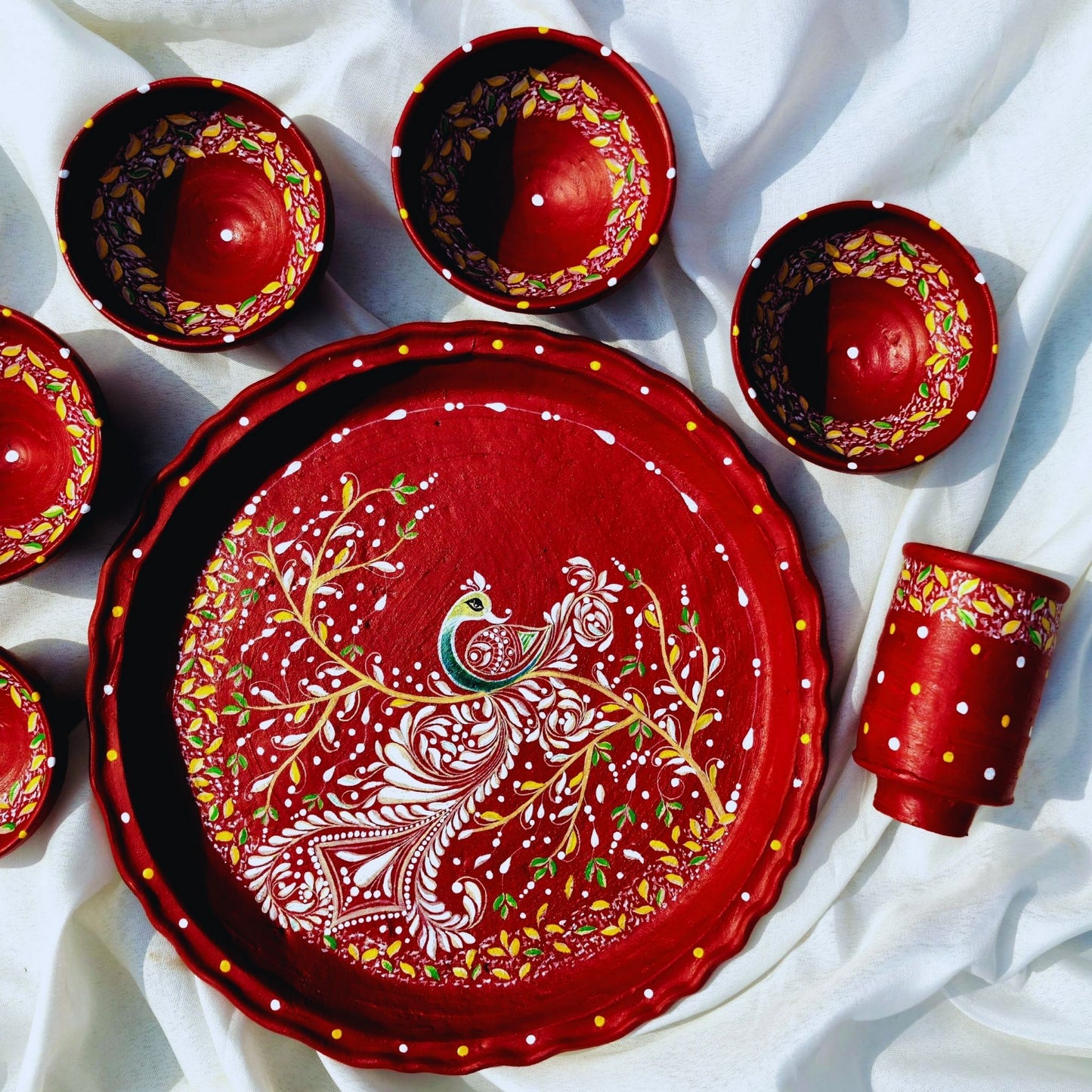 Peacock Motif Mitti Magic Dinnerware (Set of 7)